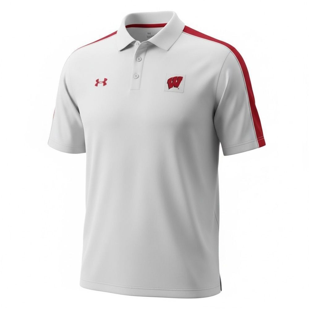 Nwt Under Armour Men’s White Polo University Of Wisconsin Ncaa - Size Large